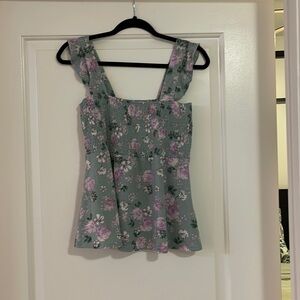 Floral Green and Purple Women's Top - Size M